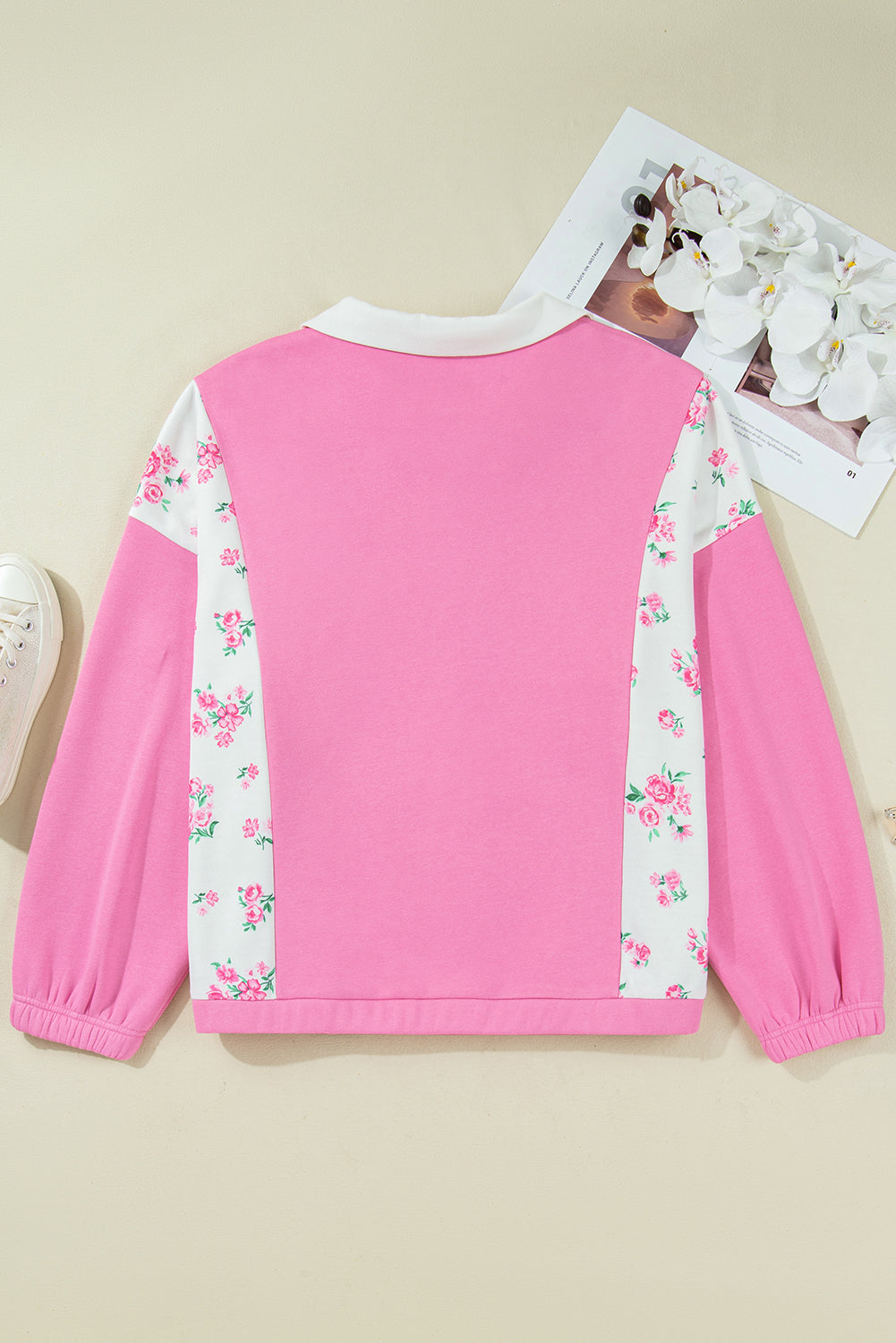 Pink Plus Size Floral Patchwork Polo Collar Long Sleeve Top Dear-Lover Dropshipping